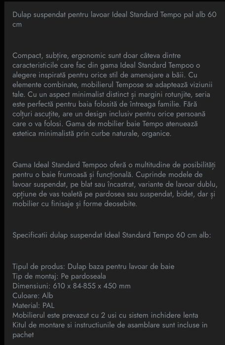 Vând set dulap baie+chiuveta+baterie dimensiune 60cm