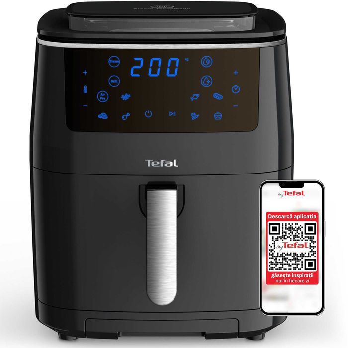 Friteuza cu aer cald Tefal EasyFry Grill & Steam air fryer FW201815, 1700 W, 7 programe automate, capacitate 6.5L, tehnologie ExtraCrisp, etc