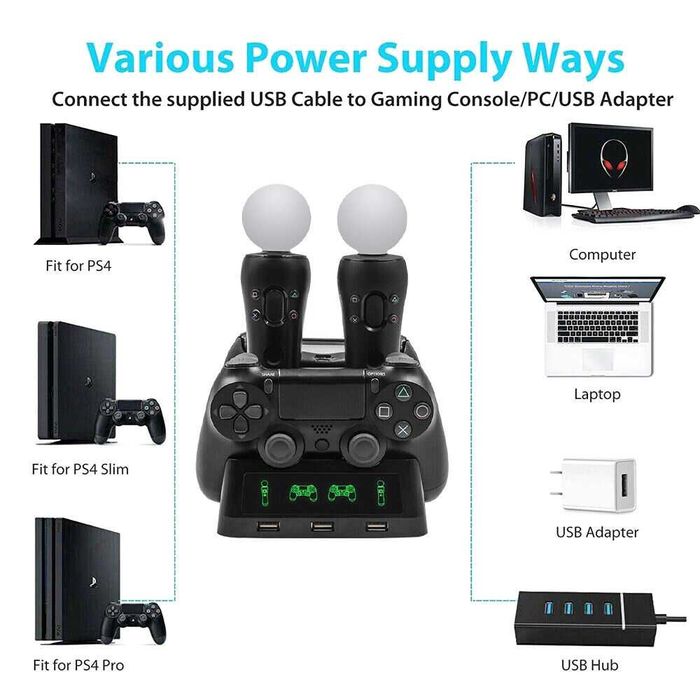 4 In1 Док станция Controller Dock Station Playstation PS4 PSVR VR Move