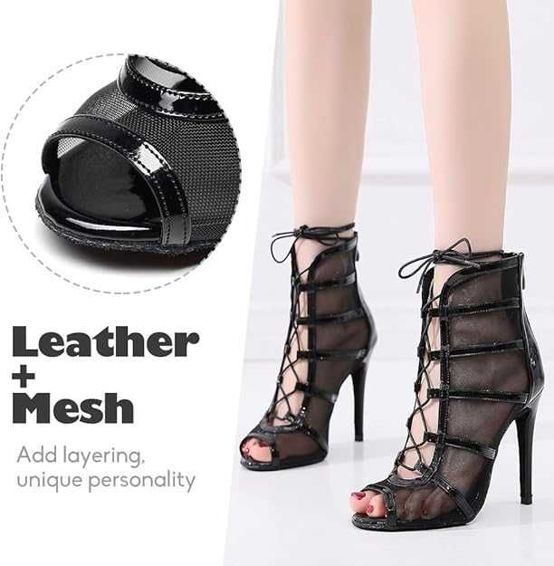 Botine Latino dance , Piele + plasa, toc inalt, 40, Redus de la 300RON