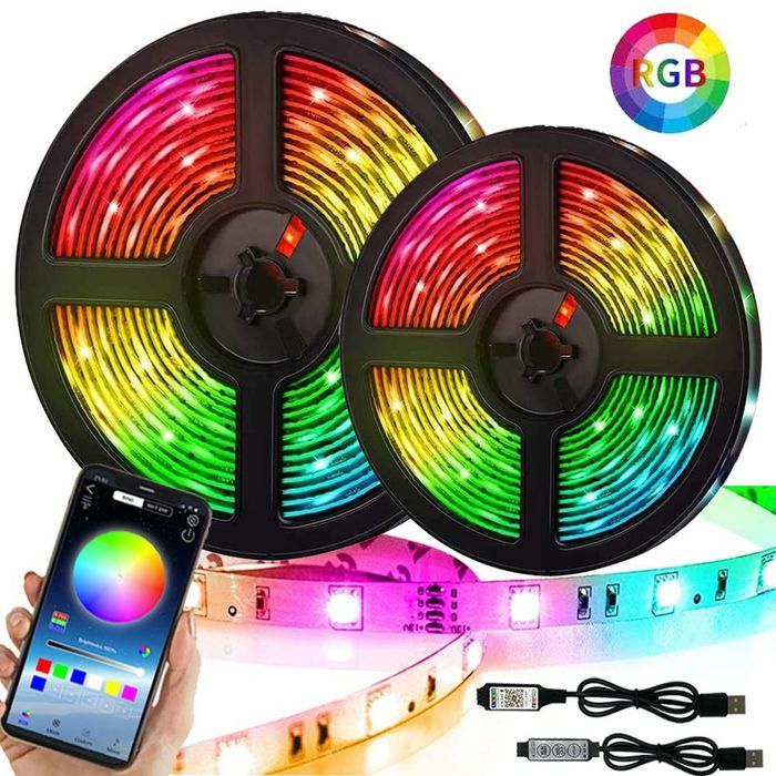 RGB светодиодная лента с пультом и блоком питания (5 метров)