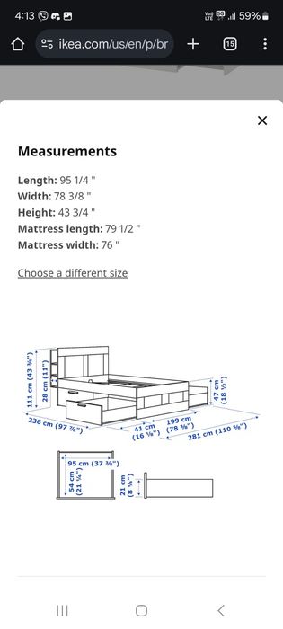 Легло BRIMNES King size Ikea и Матрак HYLLESTAD Икеа