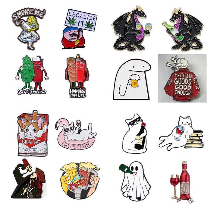 Значки Крутая коллекция для БОЛЬШИХ  любителей ВЫПИТЬ и ПОКУРИТЬ траву