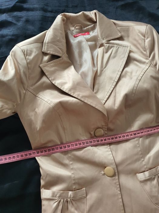 Costum damă sacou și fustă satin crem bej șampanie S M office elegant business