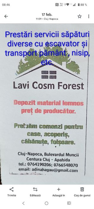 Depozit cherestea, construcții case, săpături cu escavator