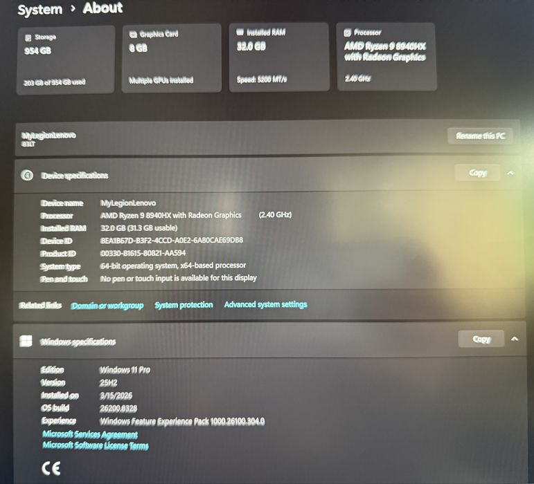 Laptop Gaming Lenovo Legion Pro 5 Ryzen 9 / RTX 5070 / 32GB RAM / 240Hz / Premium care