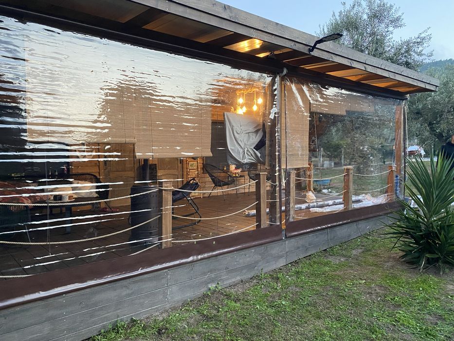 Ветроупорни завеси тенти сенници PVC винил кристал ветробрани шатри