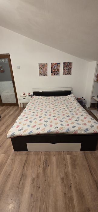 Pat doua persoane 140x200 cu lada + saltea spuma