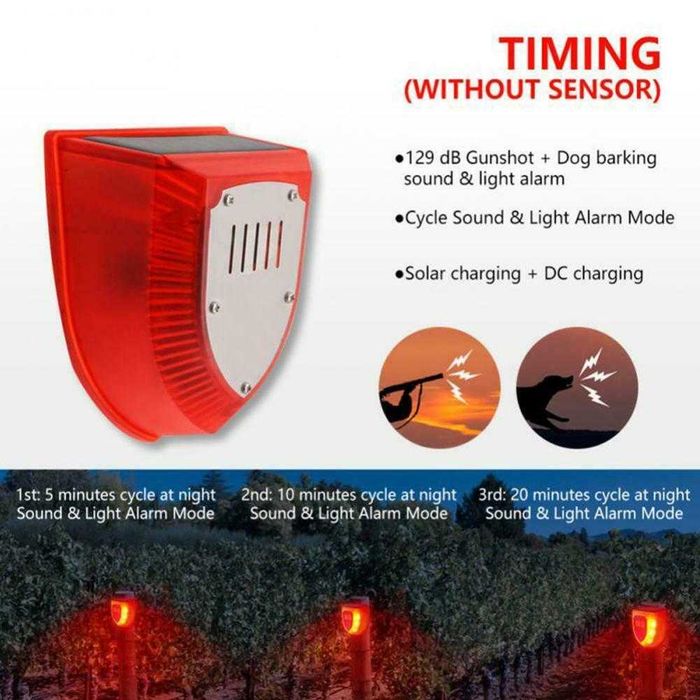 Alarma solara pentru animale, pasari, hoti 129 decibels. Nou ambalata!