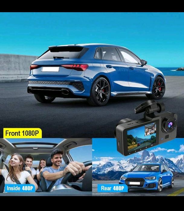 Camera auto de bord triplă cu card FULL HD