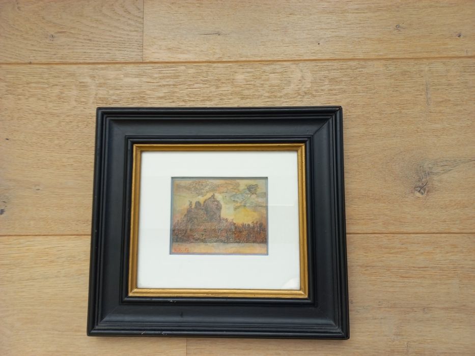 Картина графика с акварел с рамка подписана