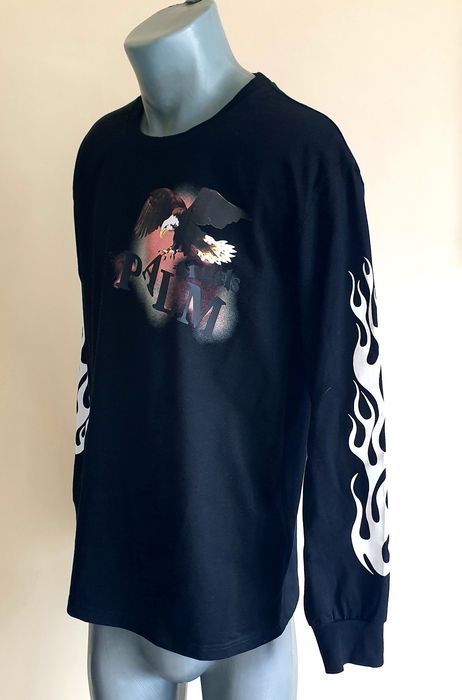 Palm Angels Flame Black Eagle  Italy L НОВО ОРИГИНАЛ Мъж Памучна Блуз