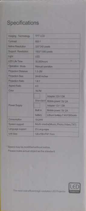 Led мини-проектор(портативный)