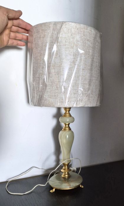 Lampă veioză de masă din alamă și marmură/onix, design vintage din anii '40, 47cm.