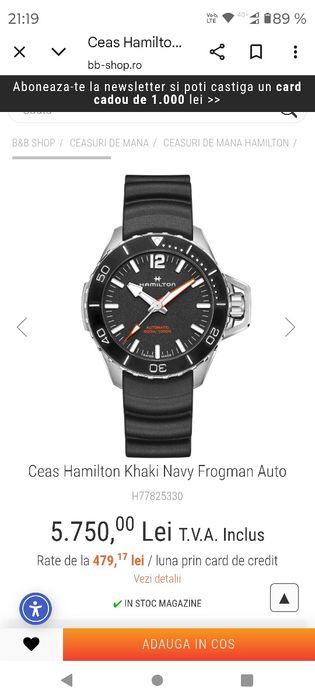 Ceas automatic Hamilton Khaki Navy Frogman, aproape nou, cumpărat anul acesta