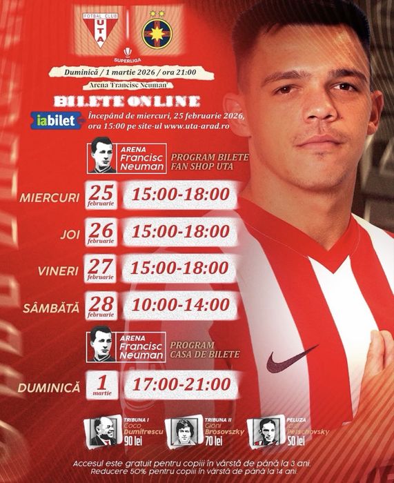 2 bilete meci UTA-FCSB 1 martie