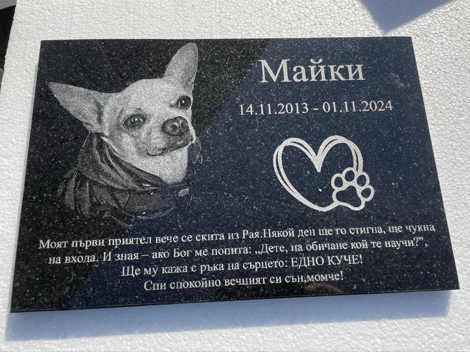 Персонализирана надгробна плоча за домашни любимци със снимка
