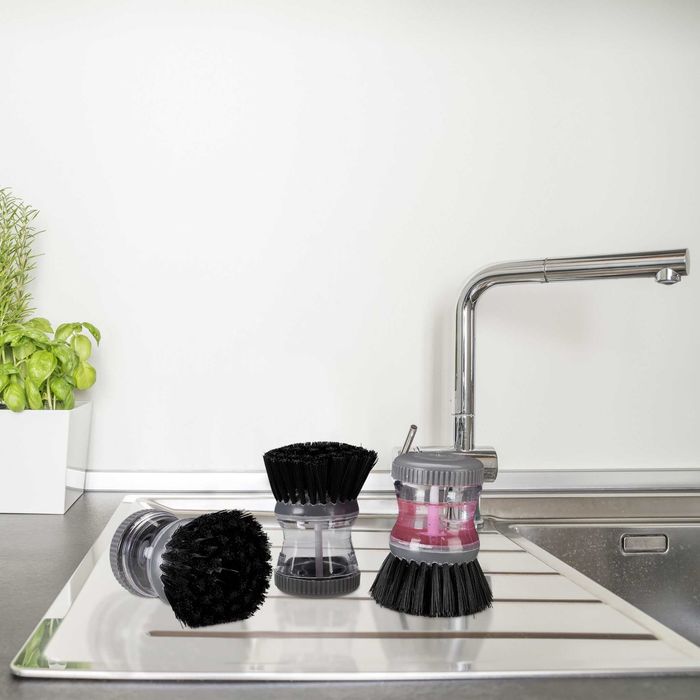 Perie de vase cu dispenser de detergent 60 ml cu peri duri gri