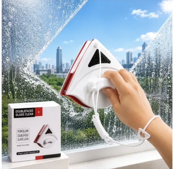 Curățător Magnetic pentru Geamuri cu Două Fețe, Format 16 cm, cu Șnur de Siguranță și Bureți de Rezervă – Curățare Interioară și Exterioară Simultană