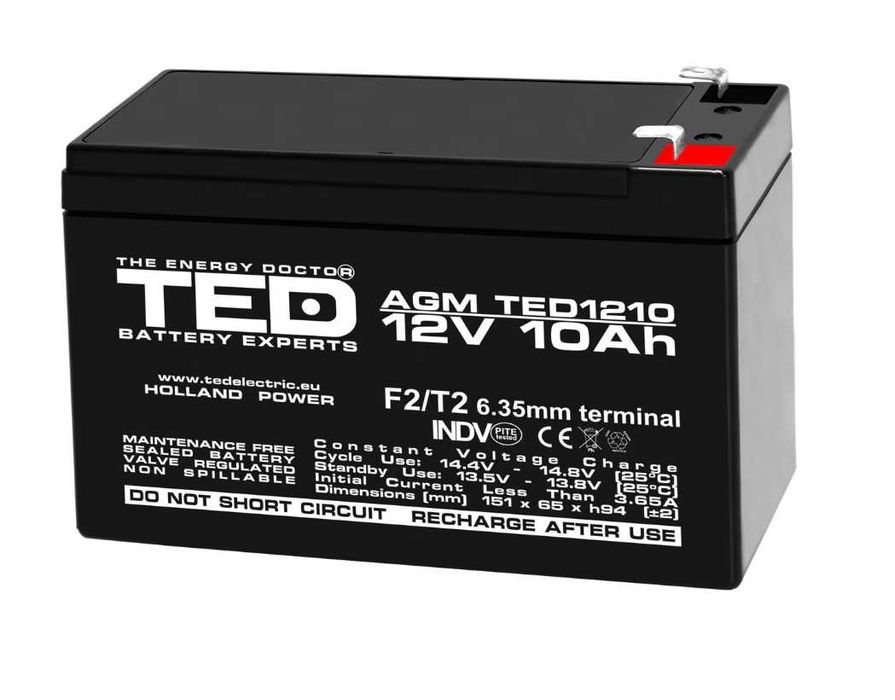 Baterii TED 12 V 10AH Noi + incarcator  230 V