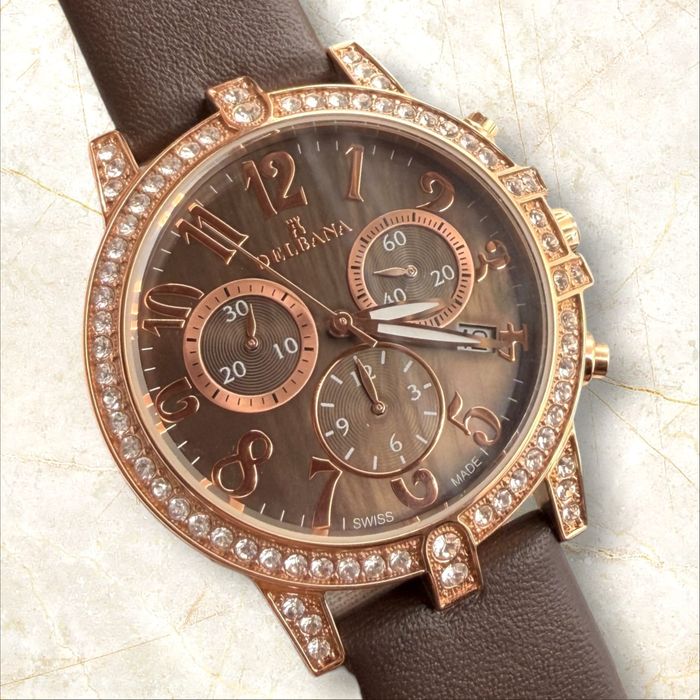 Delbana Swiss Made Chronograph Rose Gold / Brown - Чисто Нов (Пълен Комплект)