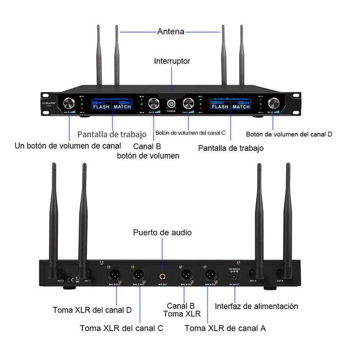 Microfon wireless G-MARK G440 profesional cu 4 canale UHF