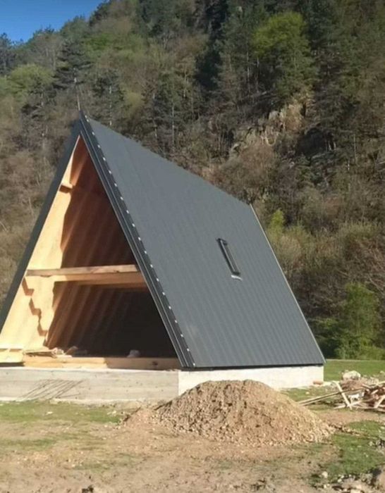 Casa, Cabana stil A-Frame, Foisoare si Terase din structura de lemn