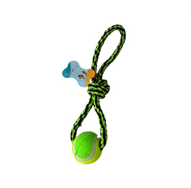 Jucărie cu funii înnodate din bumbac non-toxic si mingie de tenis