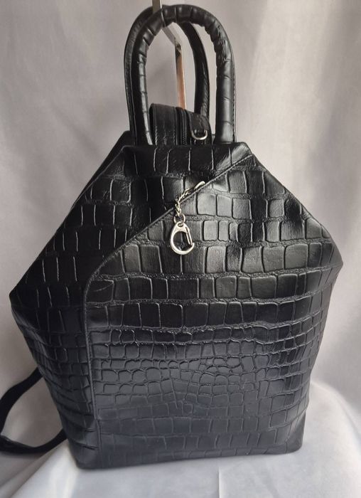 Geanta  piele naturala negru/rucsac