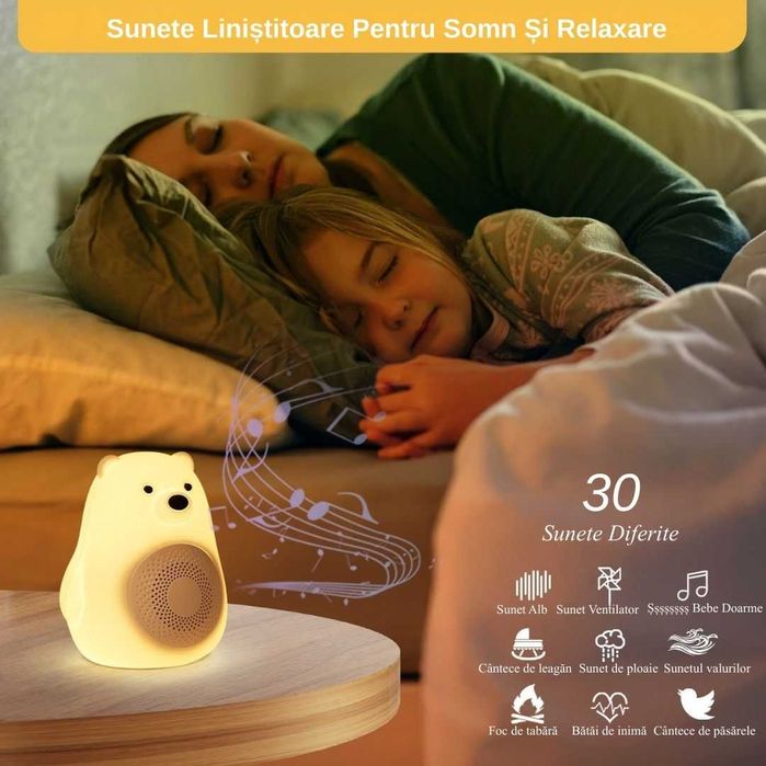 Dispozitiv Portabil/Lampa Veghe Ursulet Cu 30 Sunete Albe Si Naturale