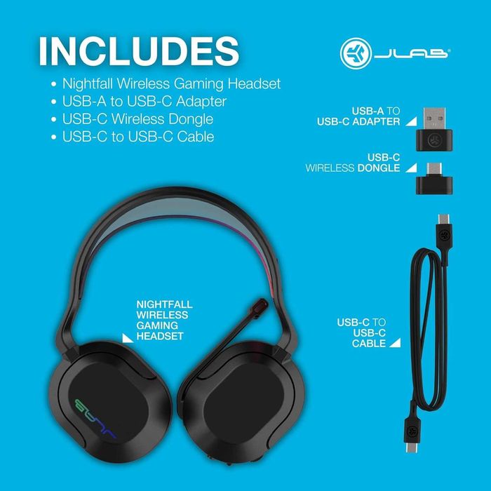 JLab Nightfall Безжични слушалки за игри с микрофон, 50 мм драйвер