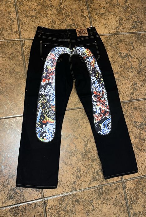 Blugi EVISU Jeans EVI denim vintage retro oversize premium / size L