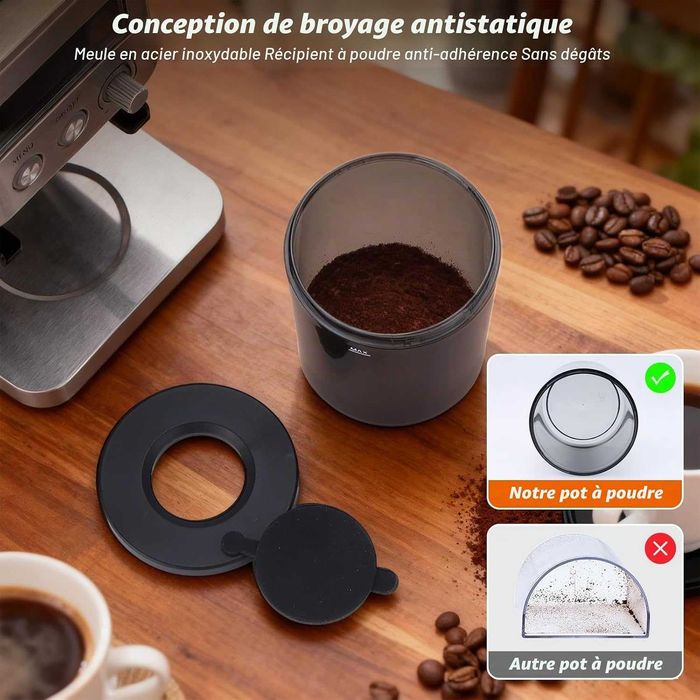Râșniță de cafea electrică Homtone, râșniță de cafea din oțel inoxidabil cu afișaj LCD