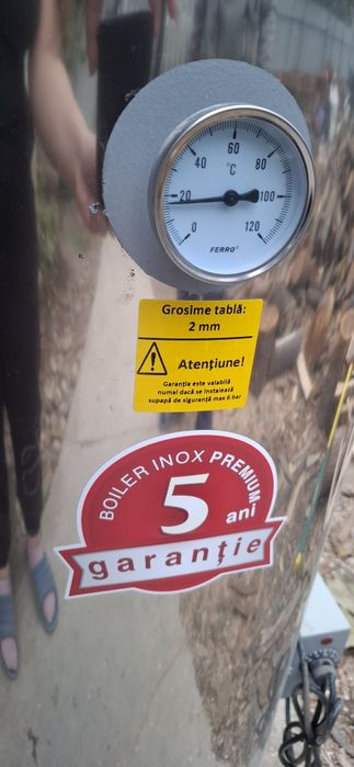 Boiler pe lemn sau curent cu focar usa fonta FM, inox, 120 l