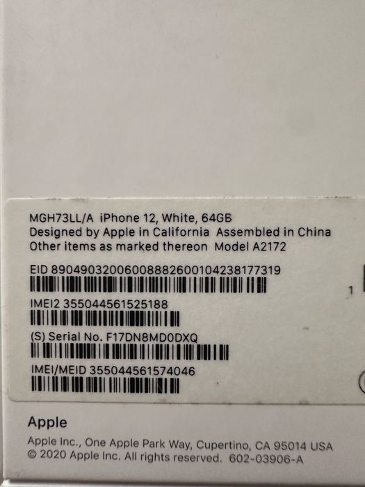 Iphone 12 white 64 GB.