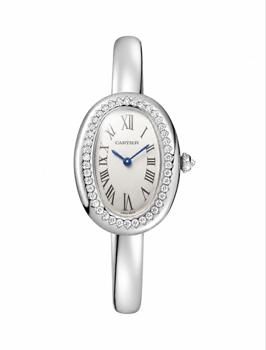 Cartier Baignoire часовник с 18К бяла позлата и лабораторни диаманти със сертификат