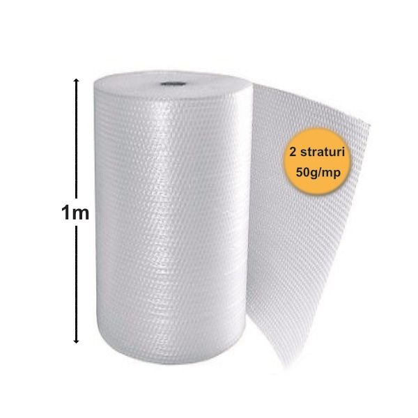 Folie cu Bule de Aer, 2 Straturi, 50 g/mp, 1m x 50m (50mp)