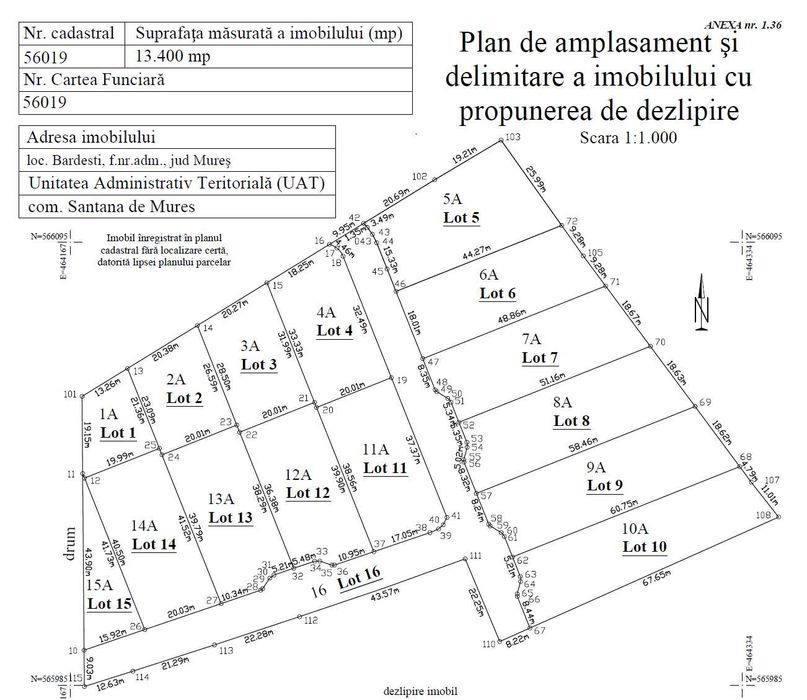 Teren intravilan Bardesti 13,400 dezmembrat 16 parcele