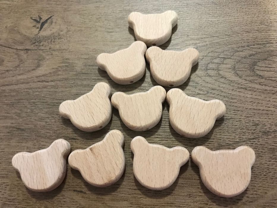 Дървени щипки за клипс за биберон, фигурки Птиче и мъниста мечета