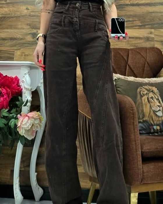 Дамски дънки цвят кафяв