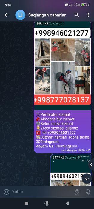 Beton kesish teshish xizmati