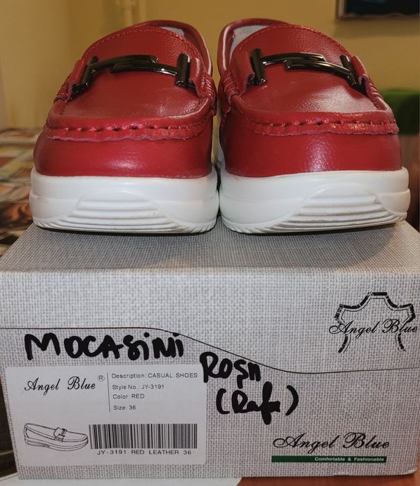 Pantofi rosu cu alb, piele naturala, mar. 36