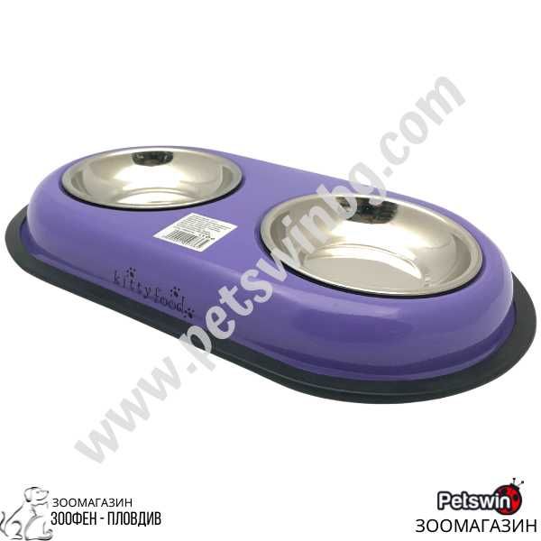 Двойна Купа и Две Купи Инокс - за Куче/Коте- 2x180ML- Лилава разцветка