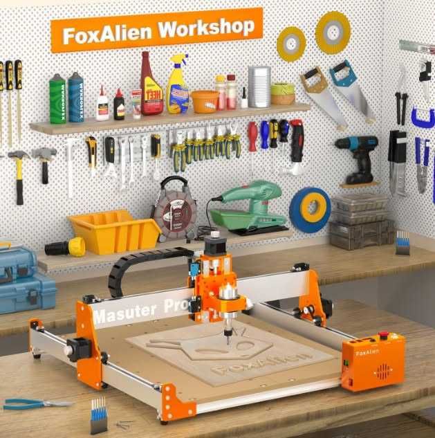 CNC фреза FoxAlien Masuter Pro 4040, CNC рутер, подобрена 3-осна фреза за дърво, метал, акрил.