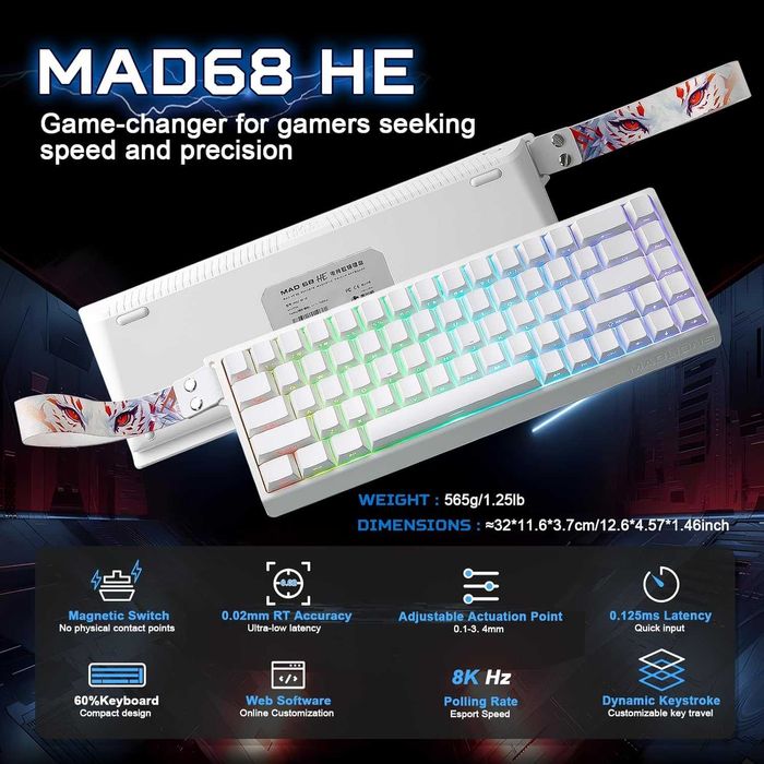 Tastatură mecanică gaming YUNZII MAD68 HE,magnetica,RGB,alb,sigilat