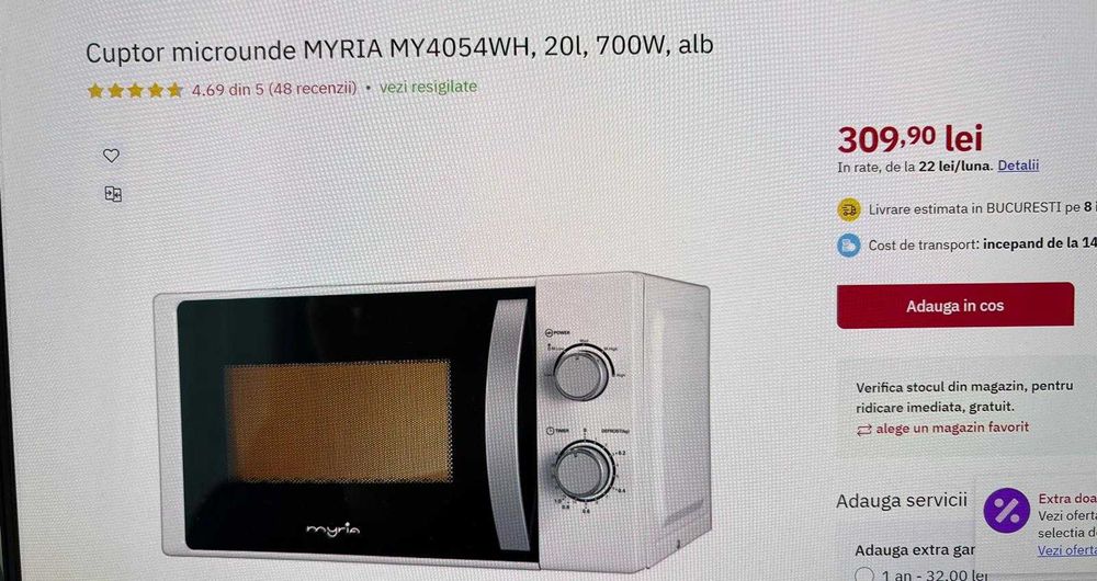 Cuptor microunde MYRIA MY4054WH, 20l, 700W, alb