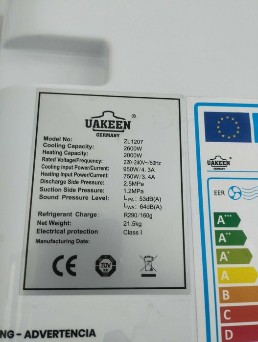 Мобильный кондиционер Uakeen ZL-1207, до 20/25м²