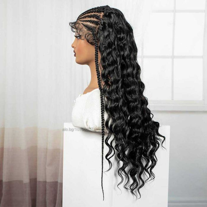 Екзотична черна синтетична перука с пълзящи плитки  - Lace Front 13x6