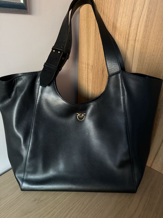 Чанта Pinko Tote Classic Belt Nero - Antique Gold