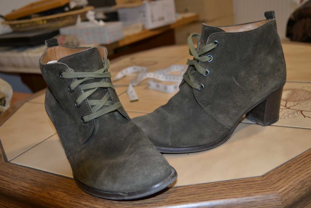 Botine verde închis de piele cu toc, nr 37